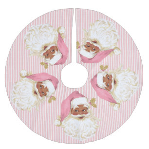 Old Fashioned Santa Claus Pink Stripe Brushed Brus Polyester Tree Skirt