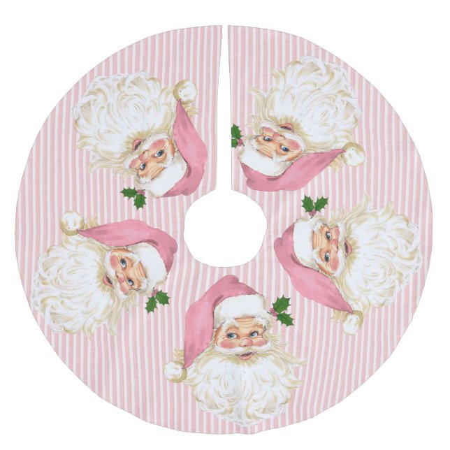 Old Fashioned Santa Claus Pink Stripe Brushed Brushed Polyester Tree Skirt (Front)