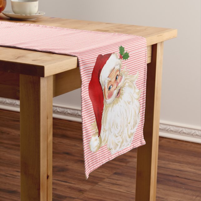 Old Fashioned Santa Claus Red Stripe Ticking Short Table Runner (In Situ)