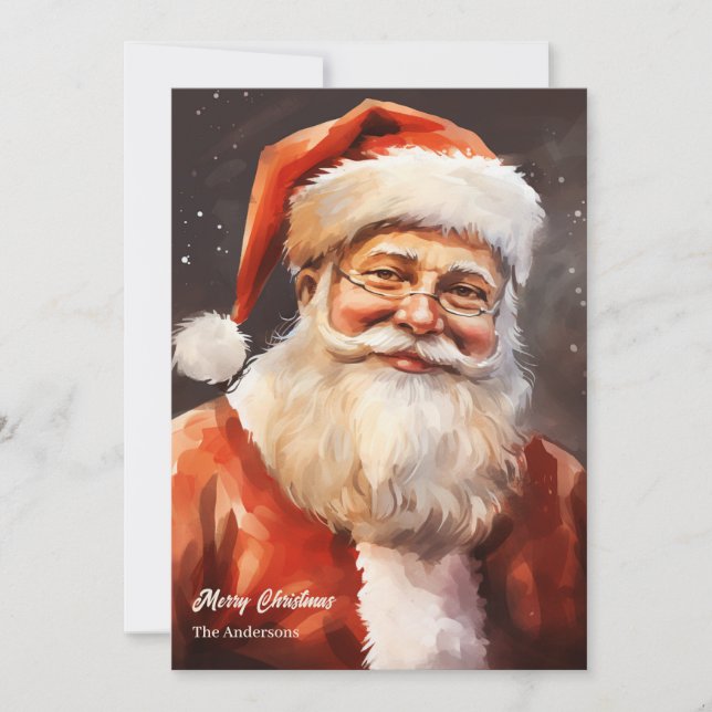 Old fashioned Santa Claus smiling red hat Holiday Card (Front)