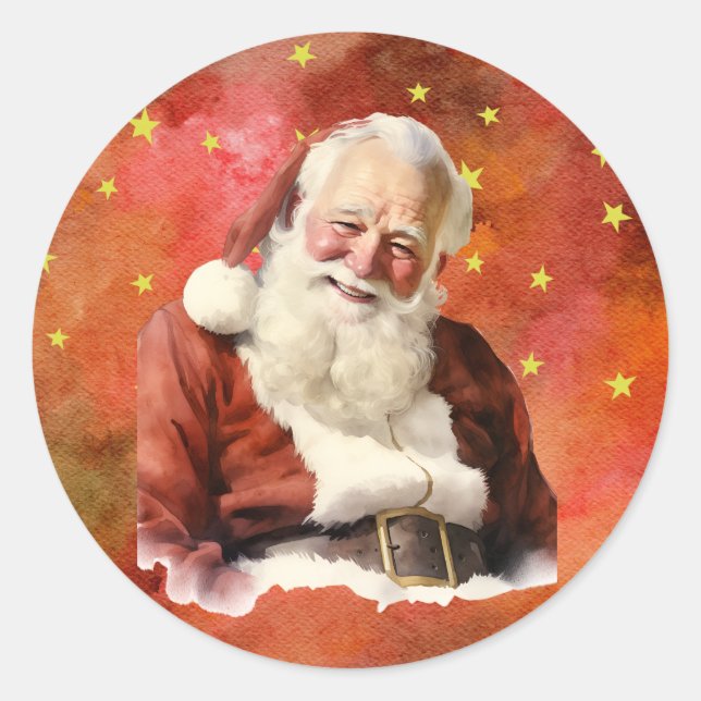 Old Fashioned Santa Claus - Starry Background Classic Round Sticker (Front)