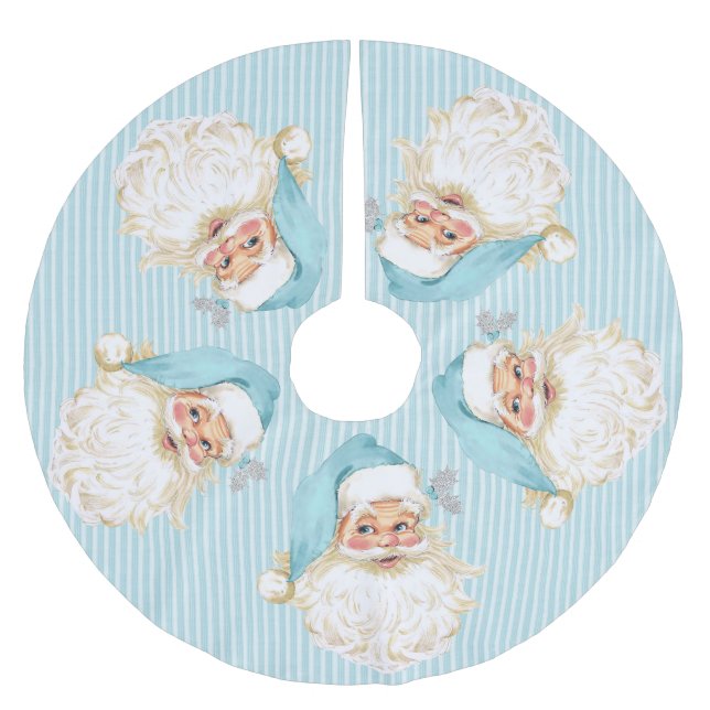Old Fashioned Santa Claus Turquoise Stripe Brushed Polyester Tree Skirt (Front)