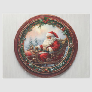 Old-Fashioned Santa in Decorative Frame Decoupage  Tissue Paper