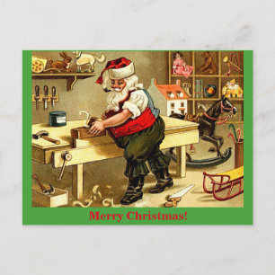 Old Fashioned Santa's Workshop Christmas Postcard