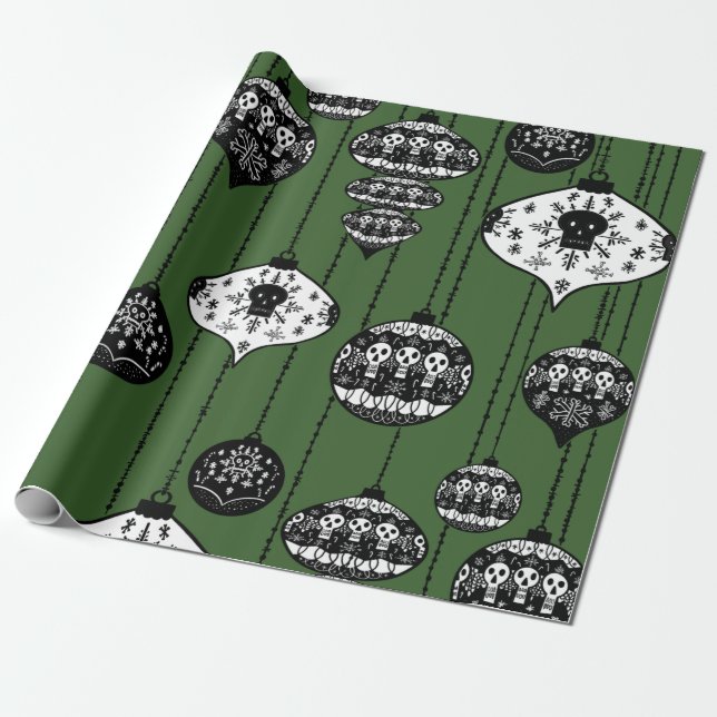 Old Fashioned Skull Ornament Wrapping Paper (Unrolled)