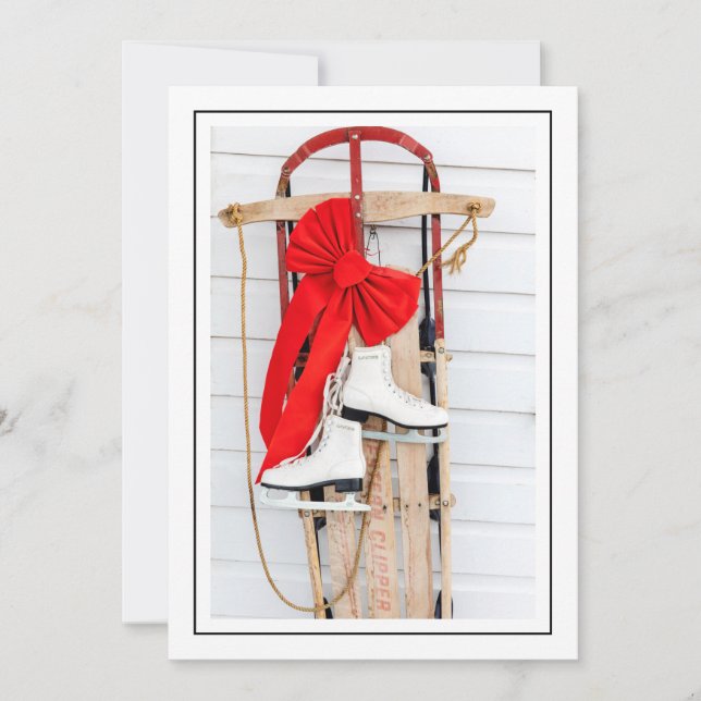 Old Fashioned Sled with Ice Skates Holiday Card (Front)