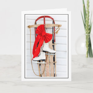 Old Fashioned Sled with Ice Skates Holiday Card