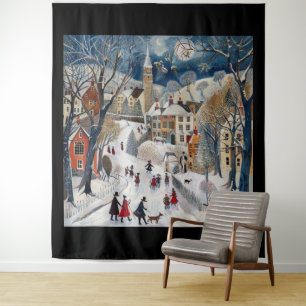 Old Fashioned Small Town Christmas Tapestry