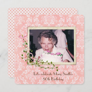 old-fashioned snapshot on damask Birthday Party Invitation