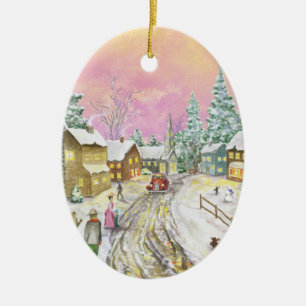Old Fashioned Snowland Christmas Ceramic Tree Decoration