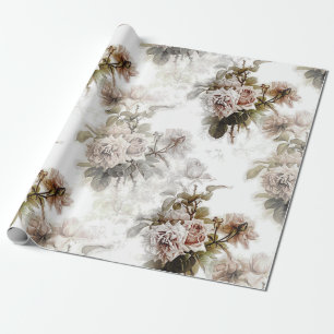 Old fashioned soft rose grey pink bouquet pattern  wrapping paper