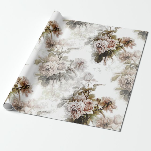 Old fashioned soft rose grey pink bouquet pattern  wrapping paper (Unrolled)