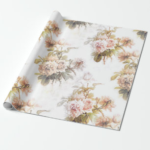 Old fashioned soft rose pink bouquet pattern flora wrapping paper