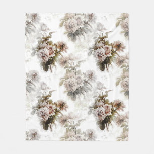 Old fashioned soft rose pink grey bouquet pattern  fleece blanket