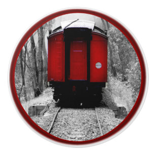 Old Fashioned Steam Train with Red Caboose Ceramic Knob