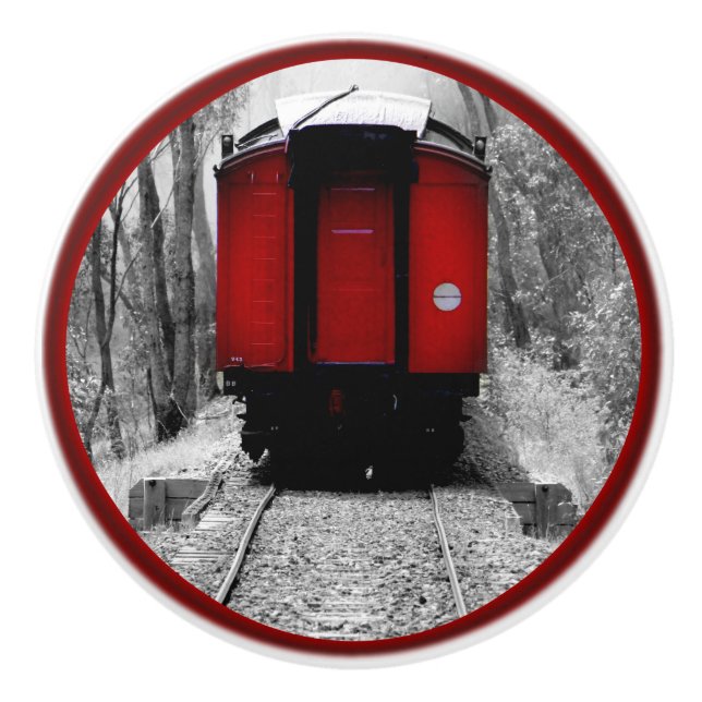 Old Fashioned Steam Train with Red Caboose Ceramic Knob (Front)