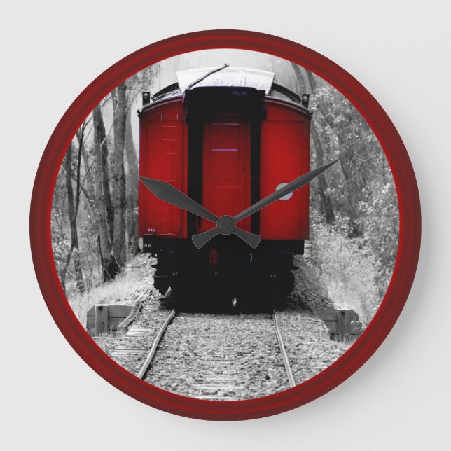 Old Fashioned Steam Train with Red Caboose Large Clock (Front)