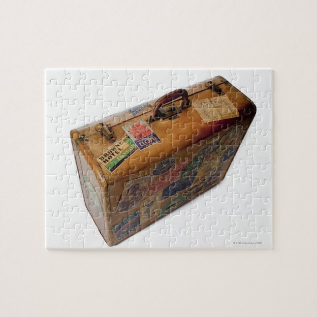 old fashioned suitcase with travel stickers jigsaw puzzle (Horizontal)