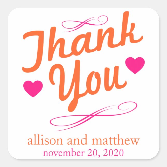 Old Fashioned Thank You Stickers (Orange / Pink) (Front)
