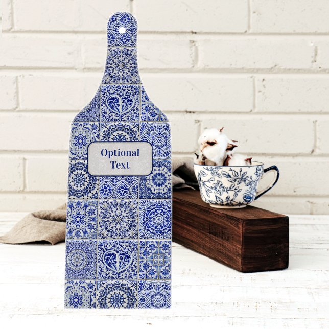 Old Fashioned Tiles - Blue and White - own text Cutting Board (Creator Uploaded)