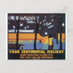 Old fashioned travel poster postcard