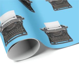 old-fashioned typewriter on aqua wrapping paper