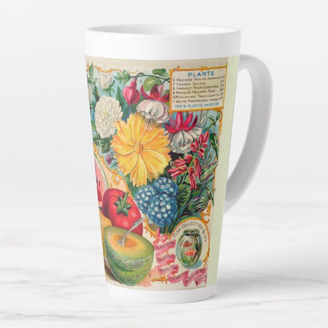 Old fashioned vegetable fruit flower seed advertis latte mug (Right Angle)