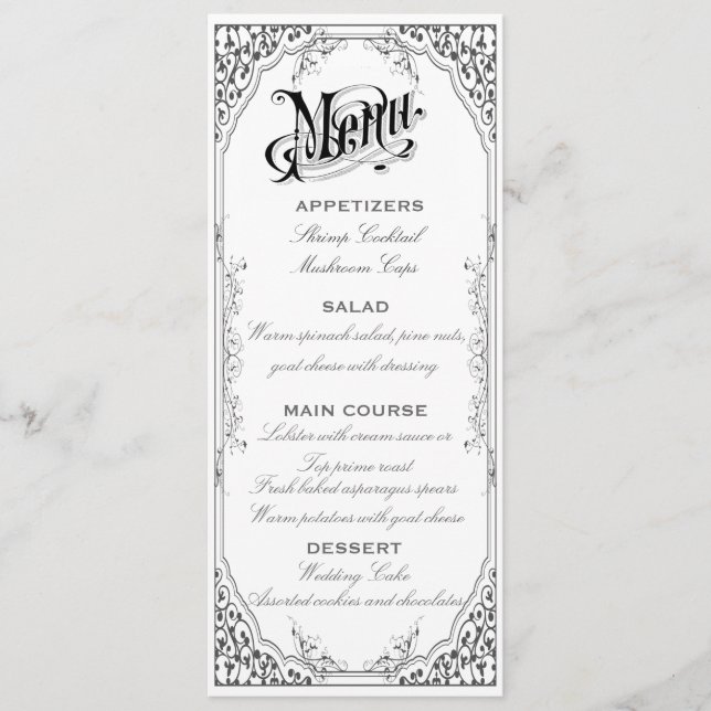 Old fashioned Victorian Menu (Front)