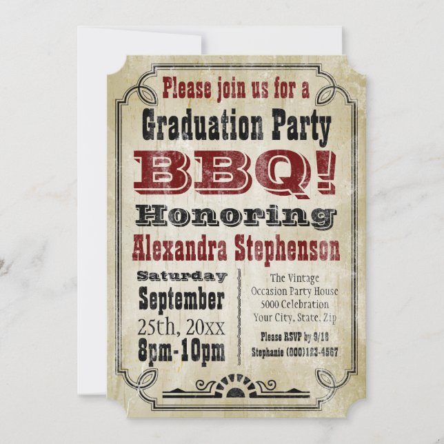 Old-Fashioned Vintage BBQ Graduation Party Invitation (Front)
