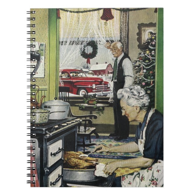 Old Fashioned Vintage Home Kitchen Christmas Spiral Notebook (Front)