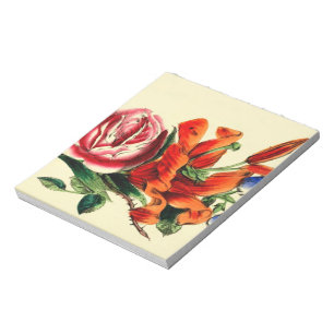 Old Fashioned Vintage Red Lily Floral Bouquet Trio Notepad