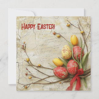 Old fashioned watercolor red and yellow Easer eggs Holiday Card