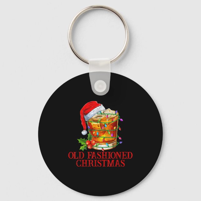 Old Fashioned Whiskey Christmas Funny Bourbon Tail Key Ring (Front)