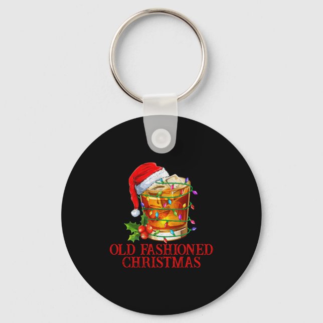Old Fashioned Whiskey Christmas Funny Bourbon Tail Key Ring (Front)