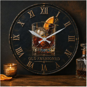 Old Fashioned Whiskey Cocktail Bar Decor Large Clock