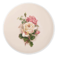 Old Fashioned White/Pink Roses-Buff Background
