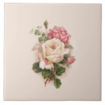 Old Fashioned White/Pink Roses-Buff Background Tile<br><div class="desc">Elegant and romantic old fashioned/vintage white rose,  pink rose and pink rosebuds with green foliage and subtle shading in warm tones on buff/beige background.</div>