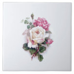 Old Fashioned White/Pink Roses-White Background Tile<br><div class="desc">Elegant and romantic old fashioned/vintage white rose,  pink rose and pink rosebuds with green foliage and subtle shading on white background.</div>