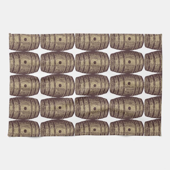Old-fashioned Wine Barrel Pattern Tea Towel (Horizontal)