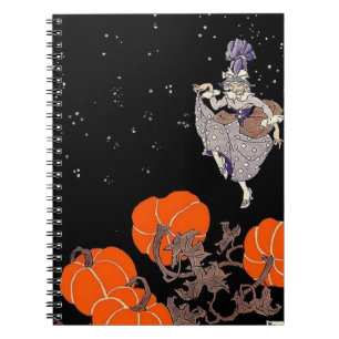 Old fashioned witch in pumpkin patch notebook