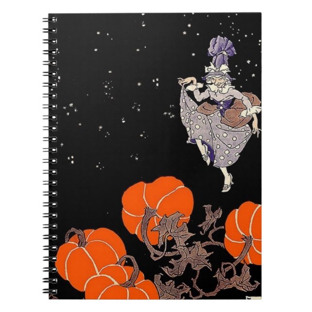 Old fashioned witch in pumpkin patch notebook (Front)