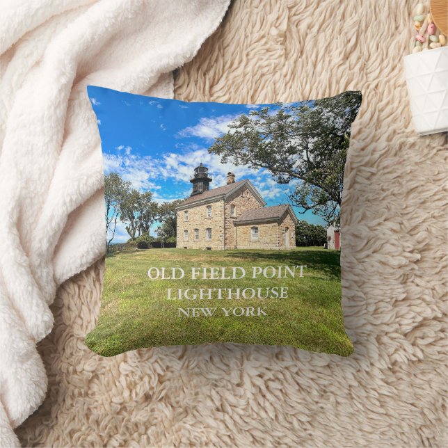 Old Field Point Lighthouse, NY Round Throw Pillow (Blanket)