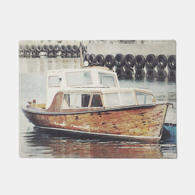 Old Fishing Boat Nautical Doormat (Front)