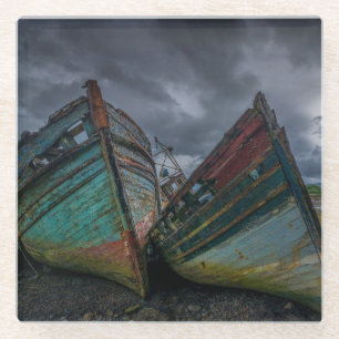Old Fishing Boats Glass Coaster