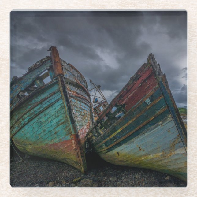 Old Fishing Boats Glass Coaster (Front)