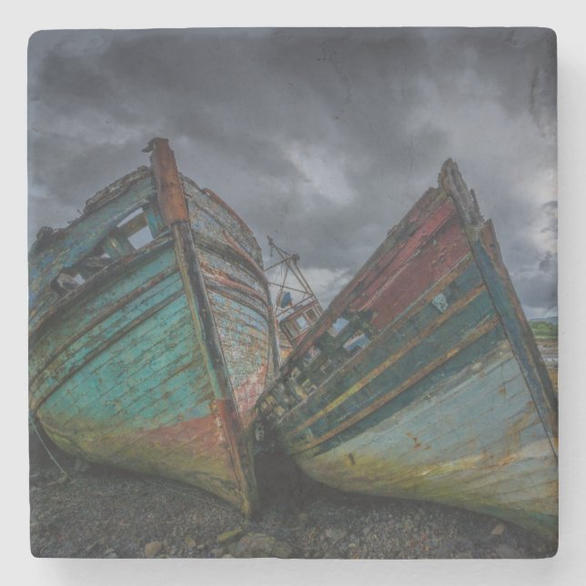 Old Fishing Boats Stone Coaster (Front)
