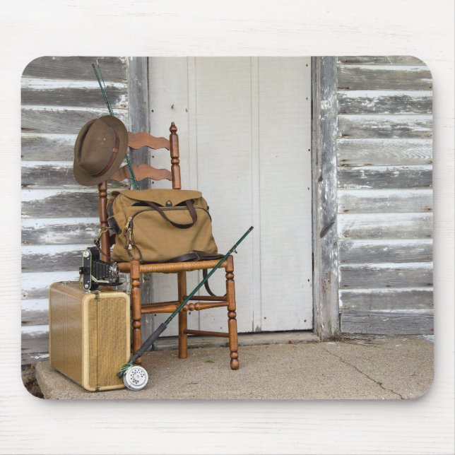 Old Fishing Equipment on Chair Mouse Pad (Front)