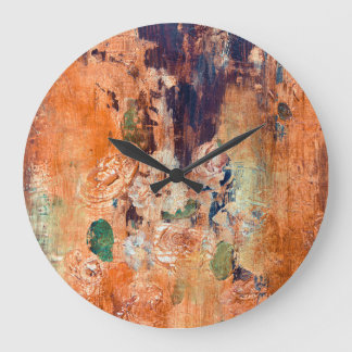 Old floral wallpaper, grunge vignette. large clock