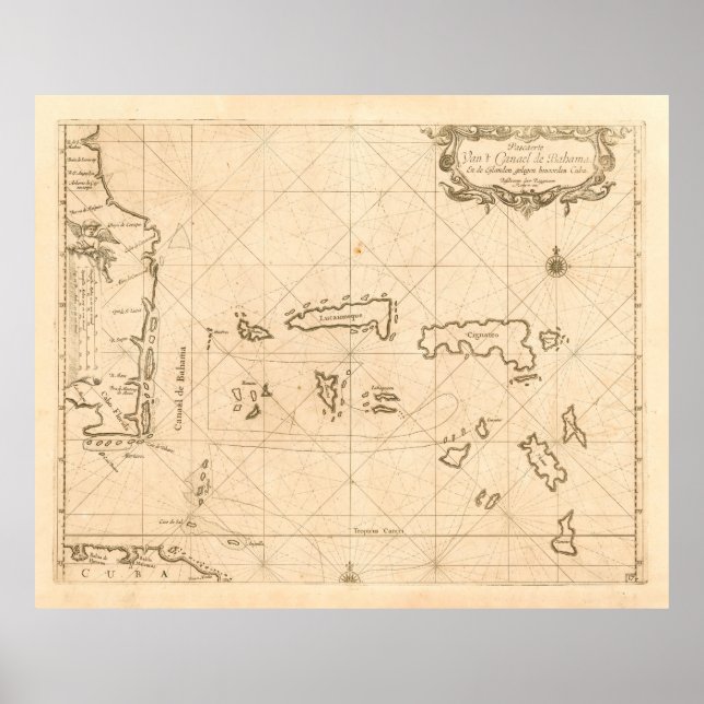 Old Florida and Bahamas Map (1680)  Poster (Front)