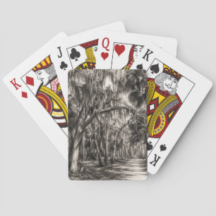 Old Florida Oak Hammock Graphite Sketch Rockledg Playing Cards